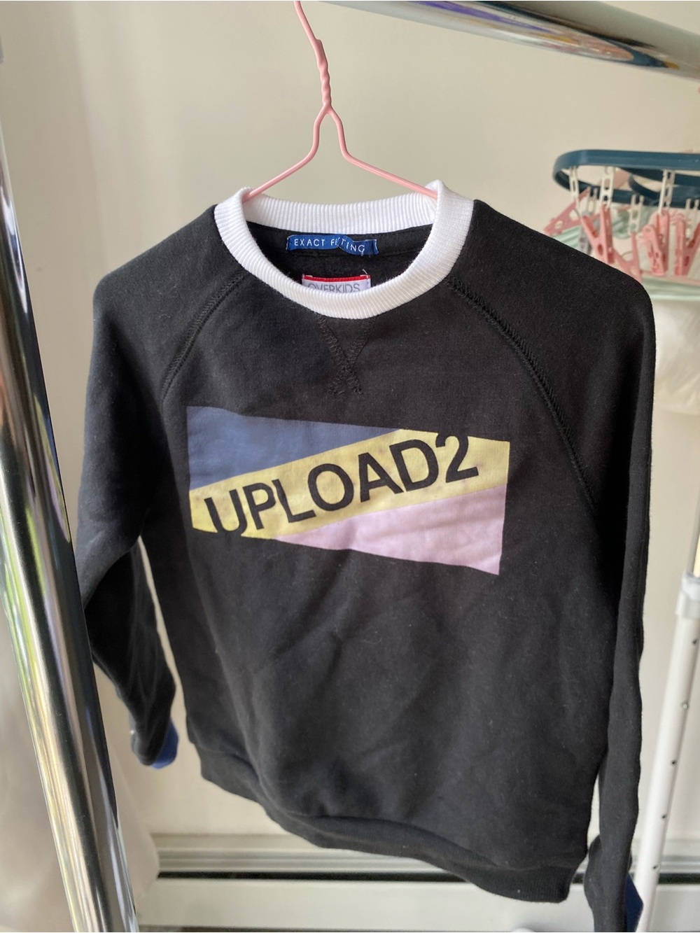 Exact Fitting Kids' Black Crewneck Sweatshirt with Upload2 Graphic